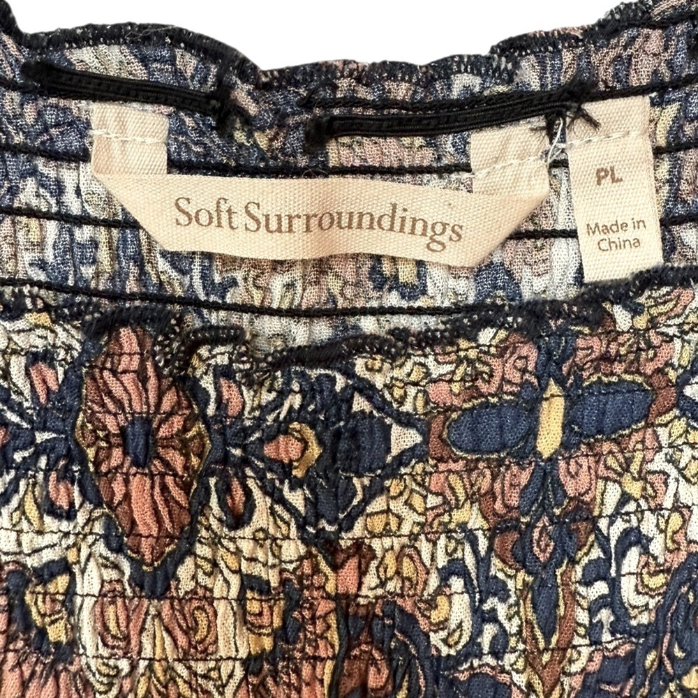 Soft Surroundings Short Sleeves Smocked Waist Scoop Neck Bohemian Large Petite - Picture 6 of 8